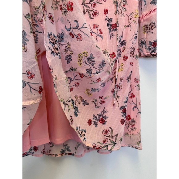 Disney Beauty and the Beast Pink Floral Chiffon Bell Sleeve Mini Dress Womens S - Picture 6 of 10